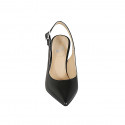 Woman's slingback pointy pump in black leather heel  8 - Available sizes:  33, 34, 42, 43, 44, 45, 46