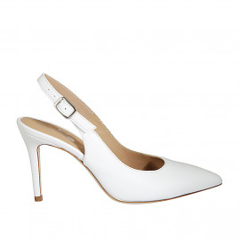 Chaussure ouverte au talon à bout pointu pour femmes en cuir blanc talon 8 - Pointures disponibles:  42, 46