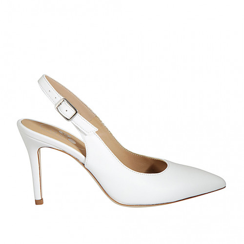 Zapato destalonado a punta para mujer en piel blanca tacon 8 - Tallas disponibles:  33, 34, 42, 43, 44, 45, 46
