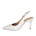 Zapato destalonado a punta para mujer en piel blanca tacon 8 - Tallas disponibles:  33, 34, 42, 43, 44, 45, 46