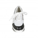 Woman's laced shoe with zippers in white and black leather wedge heel 5 - Available sizes:  42, 43, 44, 45