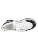Zapato con cordones y cremalleras para mujer en piel blanca y negra cuña 5 - Tallas disponibles:  42, 43, 44, 45
