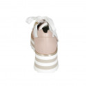 Woman's laced shoe with zippers in white and nude leather wedge heel 5 - Available sizes:  33, 42, 43, 44