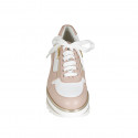 Chaussure pour femmes à lacets et fermetures éclair en cuir blanc et nue talon compensé 5 - Pointures disponibles:  42, 43