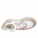 Chaussure pour femmes à lacets et fermetures éclair en cuir blanc et nue talon compensé 5 - Pointures disponibles:  42, 43