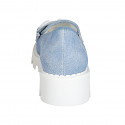 Mocassino da donna con accessorio in metallo di camoscio effetto jeans azzurro tacco 4 - Misure disponibili: 33, 34