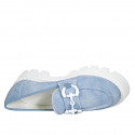 Woman's mocassin with metal accessory in light blue denim-style suede heel 4 - Available sizes:  33, 34