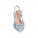 Woman's slingback pump in light blue denim-style suede with elastic band and rhinestones accessory heel 7 - Available sizes:  34, 42