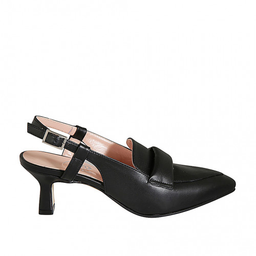Zapato destalonado para mujer estilo mocasin en piel negra tacon 6 - Tallas disponibles:  32, 33, 34, 42, 43, 44, 45