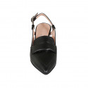 Woman's mocassin style slingback in black leather heel 6 - Available sizes:  32, 33, 34, 42, 43, 44, 45