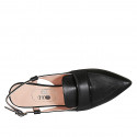 Woman's mocassin style slingback in black leather heel 6 - Available sizes:  32, 33, 34, 42, 43, 44, 45