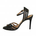 Woman's sandal with ankle strap and strips in black leather heel 10 - Available sizes:  32, 33, 34, 42, 43, 44, 45, 46
