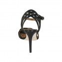 Sandalo da donna con cinturino e listini incrociati in pelle nera tacco 10 - Misure disponibili: 32, 33, 34, 42, 43, 44, 45, 46