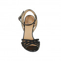 Sandale avec courroie à la cheville et bandes pour femmes en cuir noir talon 10 - Pointures disponibles:  32, 33, 34, 42, 43, 44, 45, 46