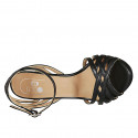 Woman's sandal with ankle strap and strips in black leather heel 10 - Available sizes:  32, 33, 34, 42, 43, 44, 45, 46