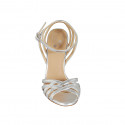 Sandale avec courroie à la cheville et bandes pour femmes en cuir lamé argent talon 10 - Pointures disponibles:  32, 33, 34, 42, 43, 44, 45, 46