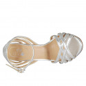 Woman's sandal with ankle strap and strips in silver laminated leather heel 10 - Available sizes:  32, 33, 34, 42, 43, 44, 45, 46