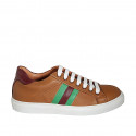 Men's laced shoe with removable insole in cognac brown, maroon and green leather - Available sizes:  36, 37, 38, 46, 47, 48, 49, 50, 51