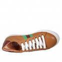 Men's laced shoe with removable insole in cognac brown, maroon and green leather - Available sizes:  36, 37, 38, 46, 47, 48, 49, 50, 51