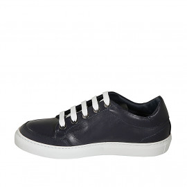 Zapato con cordones y plantilla extraible para hombre en piel azul - Tallas disponibles:  36, 37, 38, 47, 49 2
