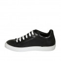 Man's casual shoe with laces and removable insole in black leather - Available sizes:  36, 37, 38, 46, 47, 48, 49, 50, 51