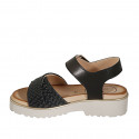 Sandale avec courroie pour femmes en cuir et cuir tressé noir talon 4 - Pointures disponibles:  33, 34, 42, 43, 44