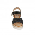 Sandalo da donna con cinturino in pelle e pelle intrecciata nera tacco 4 - Misure disponibili: 33, 34, 42, 43, 44