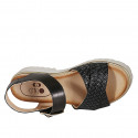 Sandale avec courroie pour femmes en cuir et cuir tressé noir talon 4 - Pointures disponibles:  33, 34, 42, 43, 44