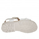 Woman's strap sandal in white leather and braided leather heel 4 - Available sizes:  32, 33, 34, 42, 43, 44, 45, 46