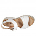 Sandalia con cinturon para mujer en piel y piel trensada blanca tacon 4 - Tallas disponibles:  32, 33, 34, 42, 43, 44, 45, 46