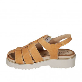Sandale pour femmes avec courroie en cuir cognac talon 3 - Pointures disponibles:  32, 42, 43 2