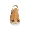 Woman's sandal with strap in cognac brown leather heel 3 - Available sizes:  32, 33, 34, 42, 43, 44, 45