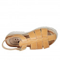 Sandale pour femmes avec courroie en cuir cognac talon 3 - Pointures disponibles:  32, 33, 34, 42, 43, 44, 45