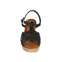 Sandalia para mujer con cinturon y plataforma en piel trensada negra cuña 7 - Tallas disponibles:  32, 33, 34, 42, 43, 44, 45