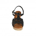 Sandalo da donna con cinturino e plateau in pelle intrecciata nera con zeppa 7 - Misure disponibili: 33, 34, 42, 43, 44, 45