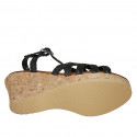 Sandale pour femmes avec courroie et plateforme en cuir tressé noir avec talon compensé 7 - Pointures disponibles:  32, 33, 34, 42, 43, 44, 45