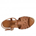 Sandalia para mujer con cinturon y plataforma en piel trensada cognac cuña 7 - Tallas disponibles:  32, 33, 34, 42, 43, 44