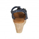 Sandalia para mujer con cinturon y plataforma en piel trensada azul cuña 7 - Tallas disponibles:  32, 33, 34, 42, 43, 44, 45