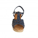 Woman's strap platform sandal in blue braided leather wedge heel 7 - Available sizes:  32, 33, 34, 42, 43, 44, 45
