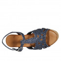Woman's strap platform sandal in blue braided leather wedge heel 7 - Available sizes:  32, 33, 34, 42, 43, 44, 45
