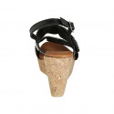 Sandalia para mujer en piel negra con cierres de velcro y perlas con cuña 9 - Tallas disponibles:  32, 33, 34, 42, 43, 44, 45