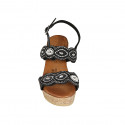 Sandalo da donna in pelle nera con velcro e perline con zeppa 9 - Misure disponibili: 32, 33, 34, 42, 43, 44, 45