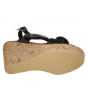 Sandalo da donna in pelle nera con velcro e perline con zeppa 9 - Misure disponibili: 33, 43, 44, 45