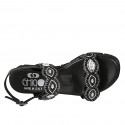 Woman's sandal in black leather with velcro straps, beads and wedge heel 3 - Available sizes:  32, 33, 34, 42, 43, 44, 45