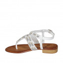 Woman's thong sandal in white leather with ankle strap and beads heel 2 - Available sizes:  32, 33, 34, 42, 43, 44, 45