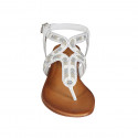 Woman's thong sandal in white leather with ankle strap and beads heel 2 - Available sizes:  32, 33, 34, 42, 43, 44, 45