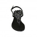 Woman's thong sandal in black leather with beads heel 2 - Available sizes:  32, 33, 34, 42, 43, 44, 45