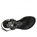 Sandalia de dedo para mujer en piel negra con perlas tacon 2 - Tallas disponibles:  32, 33, 34, 42, 43, 44, 45