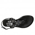 Woman's thong sandal in black leather with beads heel 2 - Available sizes:  32, 33, 34, 42, 43, 44, 45