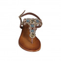 Woman's thong sandal in laminated brown leather with beads heel 2 - Available sizes:  33